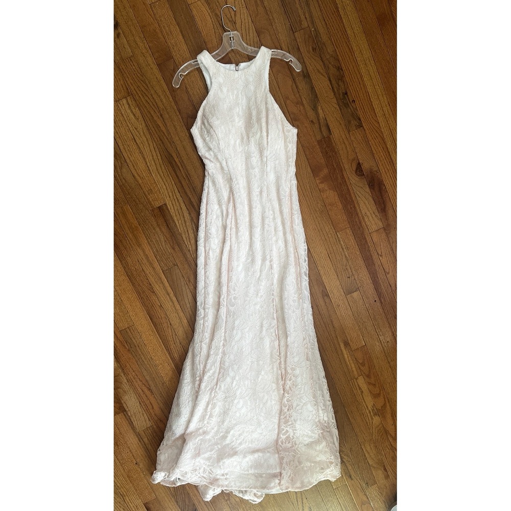 Nightway Lace Keyhole Halter Gown Cream Ivory White Sz 12 Wedding Bridal
